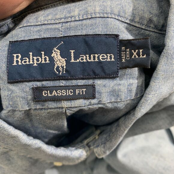Ralph Lauren Shirt Mens XL Denim Classic Fit Button Down Chambray Red Pony Logo - Picture 12 of 16